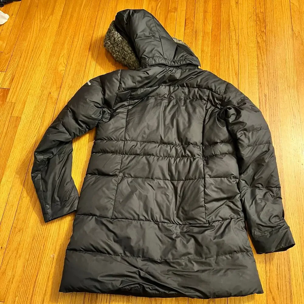 Columbia Puffer Jacket Womens Medium Black Hooded Long Down Coat **